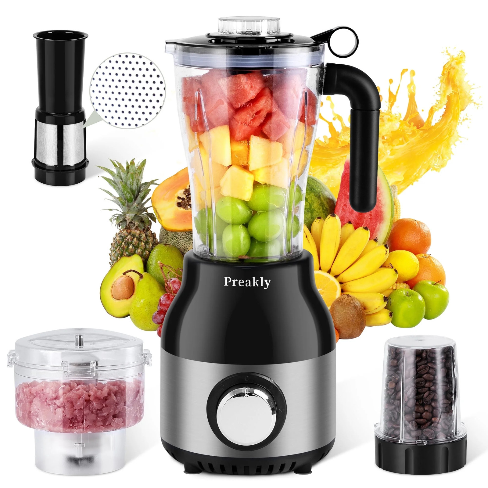 Preakly PR-006T Countertop Blender Food Processor Combo, 4 i