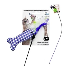 37" Cat Teaser Wand with Ribbon and Toy, Assorted