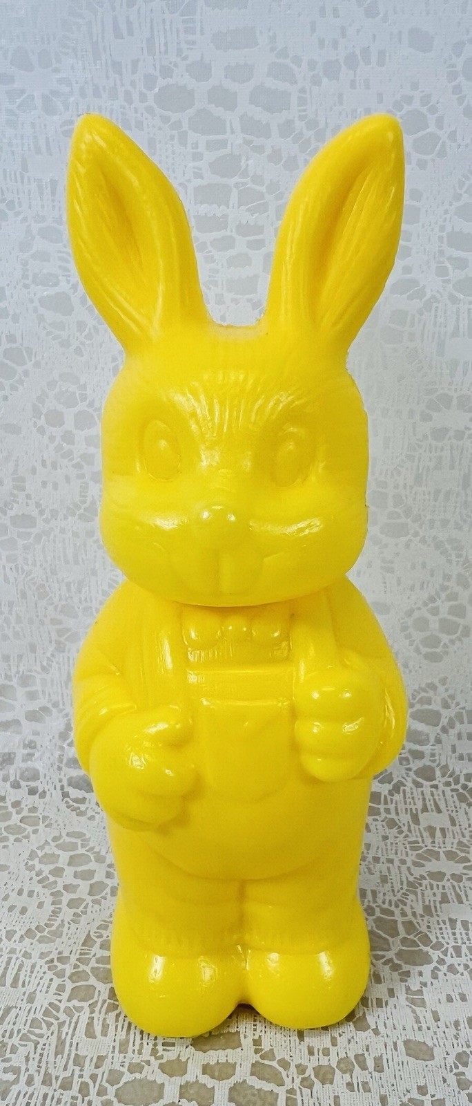 Vintage Easter Blow Mold Bunny Rabbit Candy Container Yellow 6”