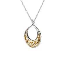 Sterling Silver and 22k Gold Celtic Teardrop Window Necklace