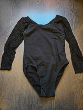 Tanzbody Ballettrikot Damen schwarz Langarm XXL (40-42) Spitze Rücken Ärmel