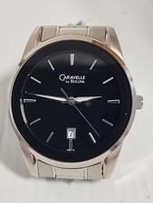Caravelle by Bulova 43B114 Men's Black Round Analog Date Silver Tone 127A