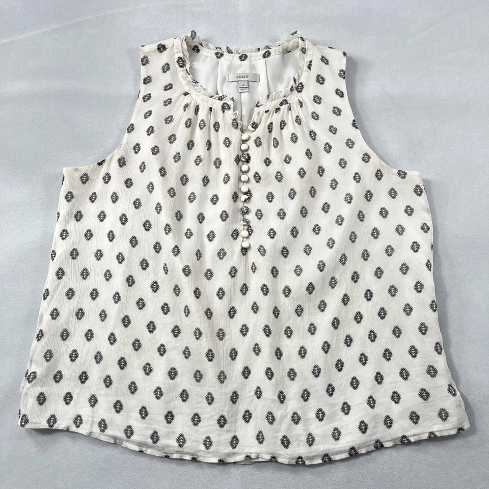 Top de seda J Crew para mujer 12 blanco negro crepé sin mangas forrado estampado geométrico Foto 2 de 4