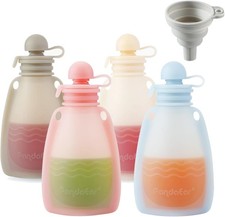 Reusable Silicone Baby Food Pouches 4 Pack Squeeze Pouches Toddler Kids BPA-Free
