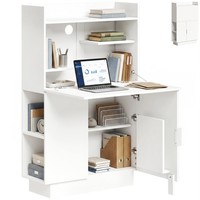 Schreibtisch Mit Klappbarer Tischplatte, Computertisch Mit Regalen Und Schrank