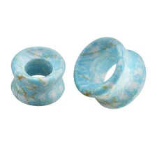 2G to 13/16 Inch Turquoise Stone Concave Ear Tunnel Gauges Piercing Sold as Pair