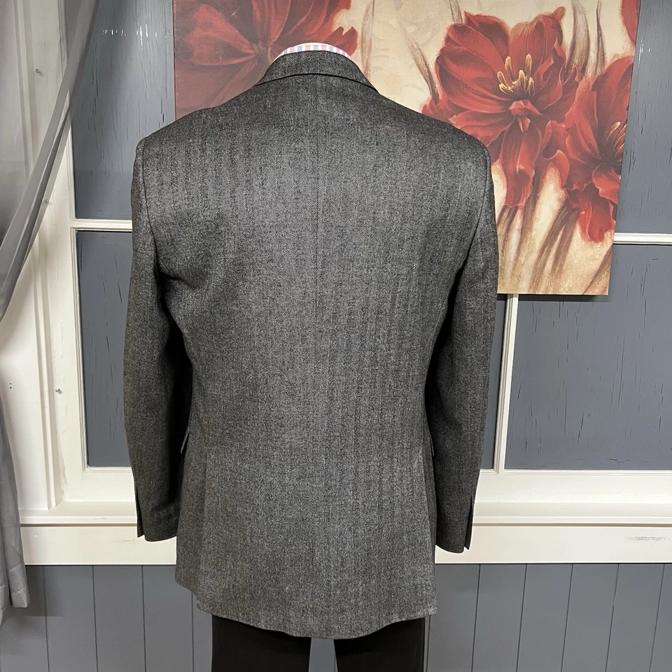 Tommy Hilfiger мягкий твидовый блейзер мужской 42L длинная шерсть шелк кашемир елочка - Изображение 3 из 4