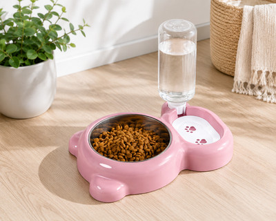 Dog & Cat Food and Water Bowl Set Pink Pet Feeding Bowls for Dogs Cats
