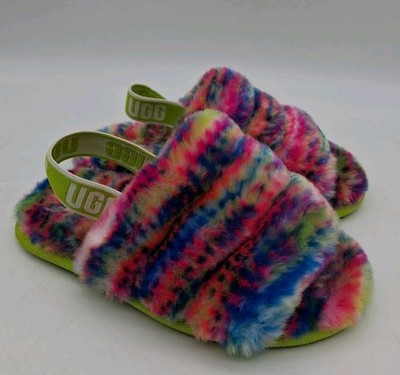 UGG Fluff Yeah Pixelate Girls 10 Toddler Slingback Slippers Rainbow Sandals