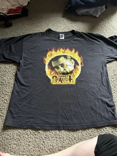 VTG 90s Johnny Cash Ring Of Fire T Shirt Man in Black Graphi 1990s vintage concert t-shirt, vintage, size XL, single stitch, B+ condition