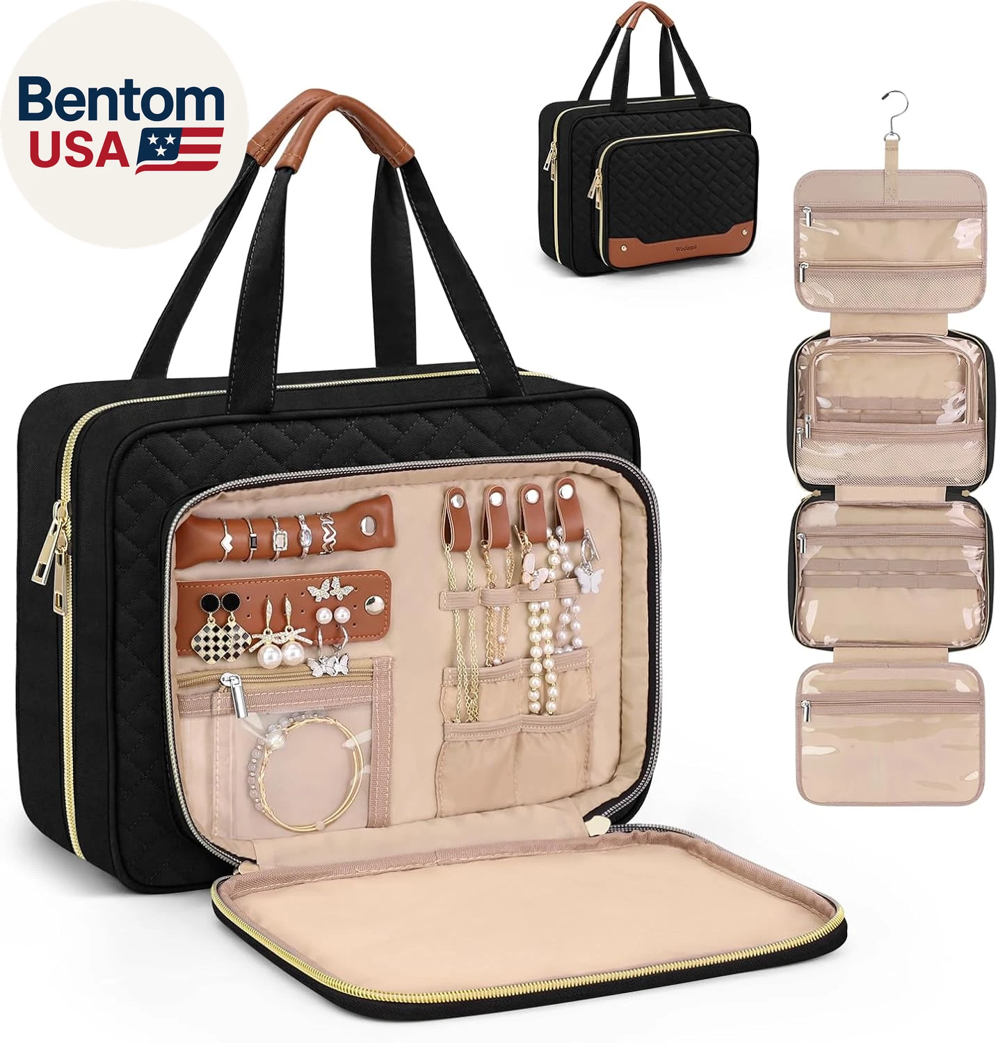 Toiletry Bag for Women, Hanging Travel Toiletry Bag with Jewelry Organizer Compa