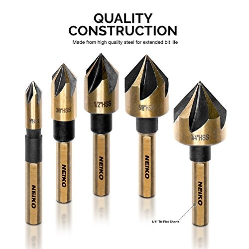  10218A Countersink Drill Bit Set, M2 High Speed Steel, 1/4” Tri-Flat Shank | 