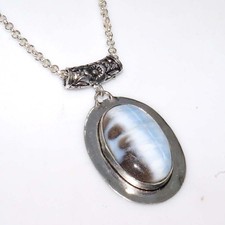 Chunky Owyhee Blue Opal 925 Silver Plated Necklace 17