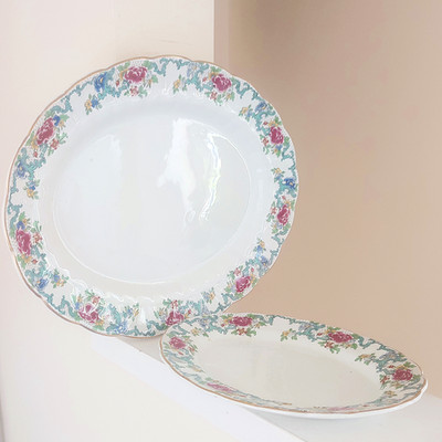 Antikes 2er Set ovale Servierschalen Floradora Ware von Booths englisches Porzellan
