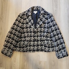 Talbots Blazer Womens 12 Black White Tweed Jacket Button Wool Blend Business
