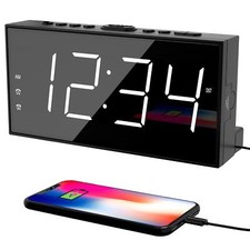 Alarm Clock for Bedroom LED Display Plug in Digital Clock with USB Charging Port