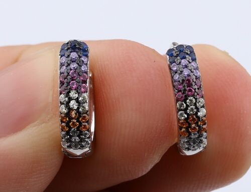 MIXED COLORS SIMULATED SAPPHIRE .925 SOLID STERLING SILVER EARRINGS #56318 - Bild 1 von 3