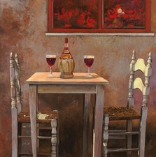 ceramic tile mural backsplash. Medallion. a bottle of Chianti Tuscany red wine.