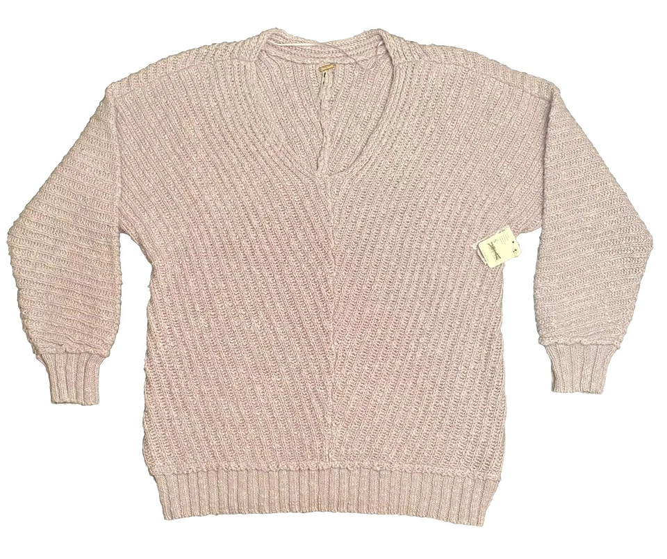 Nuevo con etiquetas Suéter Tejido Grueso Free People Talla S Lavanda Gran Tamaño Cuello en V $126
