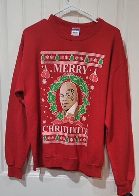 Merry Chrithmith Mike Tyson Unisex Ugly Red Christmas Sweater Size M