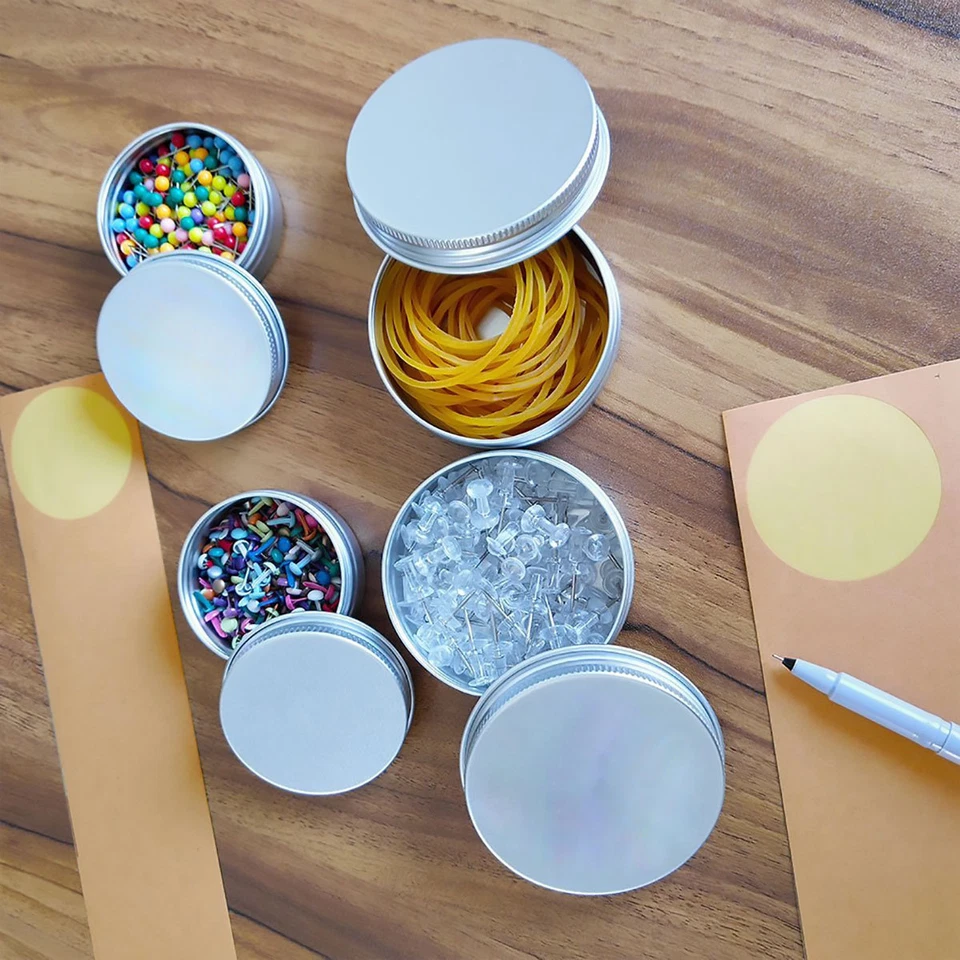 30 Small Mini Round Tin Can Storage Boxes Metal Jewelry Container 30ml w/Lids - Image 4 of 4