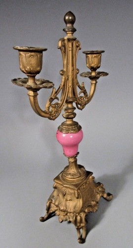 Bronze Candelabra French Empire / Baroque w/ Polychrome Porcelain Decor ca 19th - Picture 9 of 12