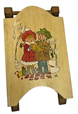 Vintage Christmas Hand Painted Folk Art Wooden Sled ~ Singing Carolers ~ Signed