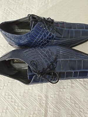 K Stacy Adams Mens Navy Leather Crocodile Print Oxford Shoe 10 M