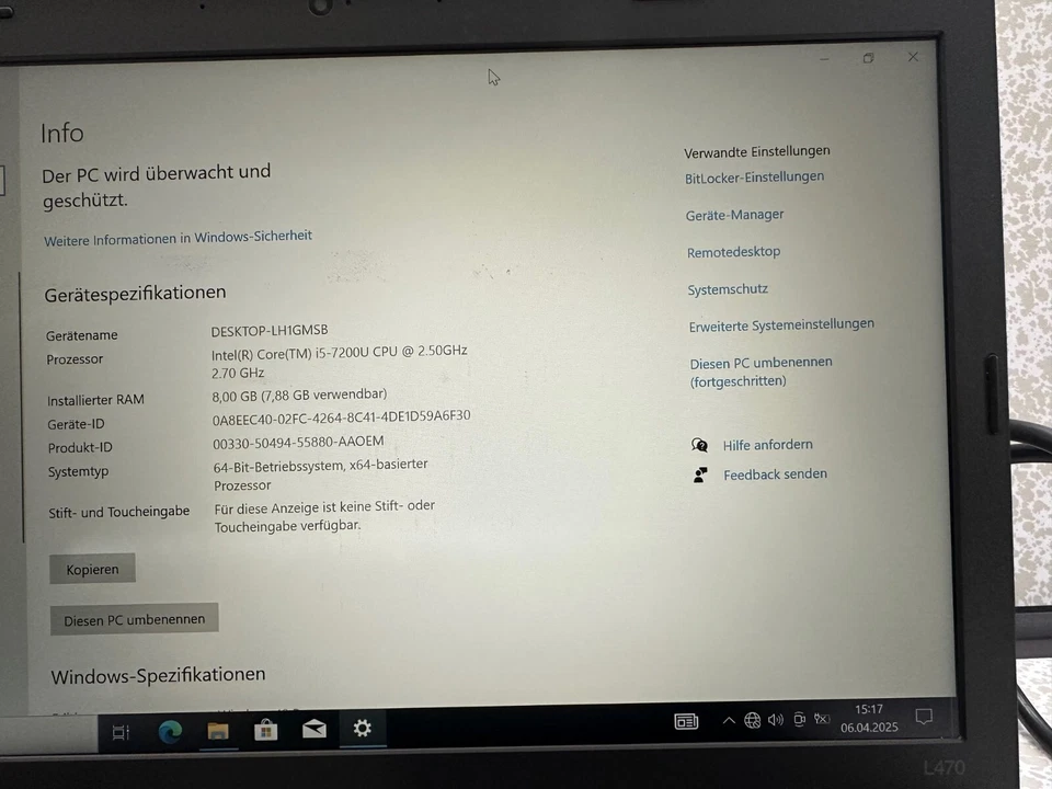 Lenovo ThinkPad L470 · i5-7200U · 8GB · 250GB, Foto 2 von 5