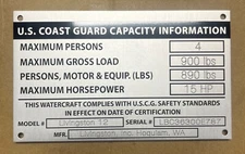 BOAT CAPACITY Coast Guard Aluminum Plate Custom Engraved Bass Tracker Weldcraft