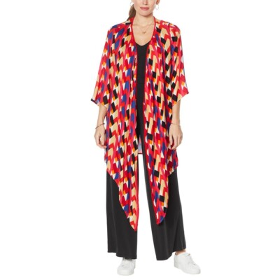 size XS/S Curations Sharkbite Hem Printed Topper Duster red geo (runs big) new