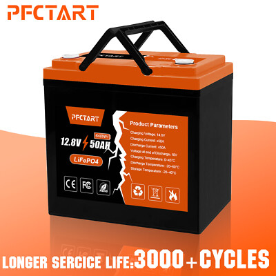 12V 50Ah 640Wh LiFePO4 Lithium Battery 3000+ Deep Cycles for RV Golf Cart Boat