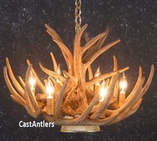 Cast Cascade Whitetail 9-Antler Chandelier W/Downlight Made in USA