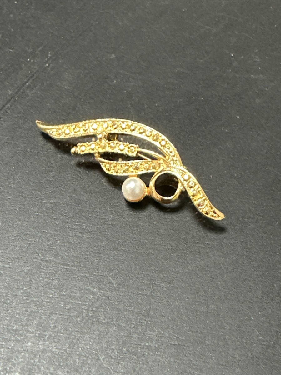 Broche Ancienne Plaqué Or 18k Style Art Déco - Motif Feuilles - Occasion