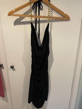 New little black dress New Look stretchy bodycon halter neck with gold chain
