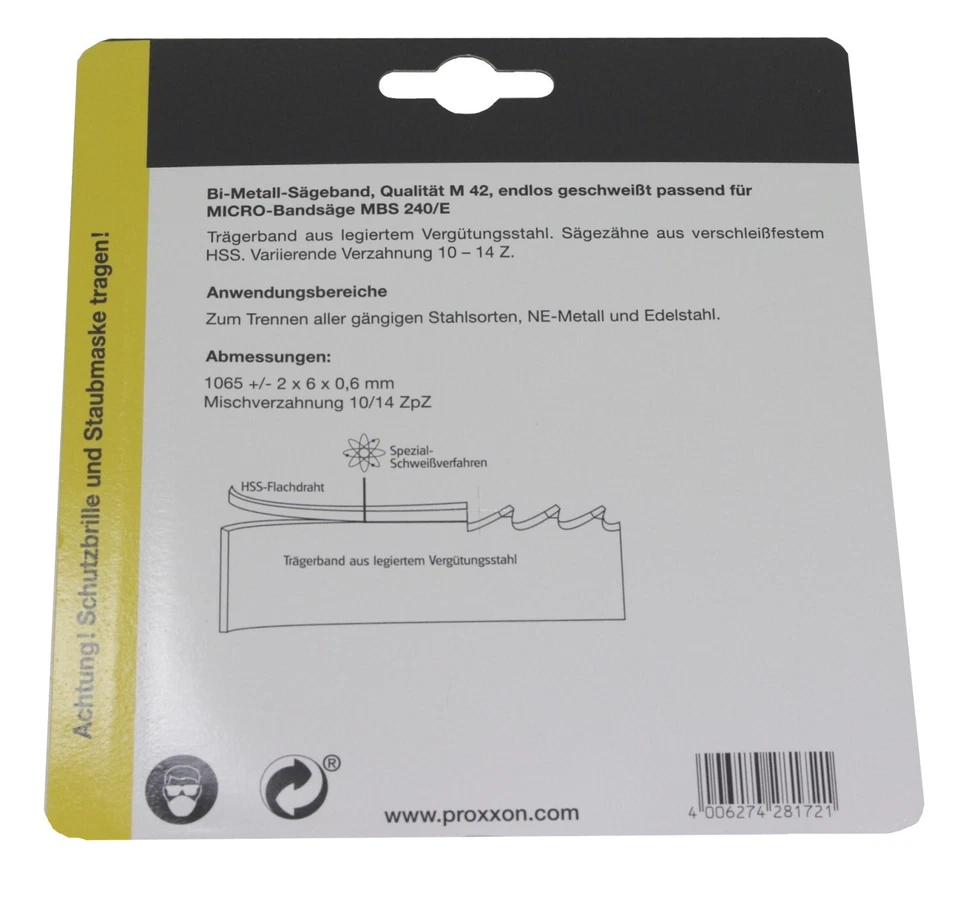 PROXXON 28172 Sägeblatt HSS BiMetall 10/14 Zähne für Bandsäge MBS240/E 27172 NEU - Bild 2 von 3