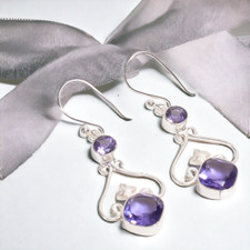 Natural Iolite Gemstone Drop/Dangle Blue Earrings 925 Sterling Silver Jewelry