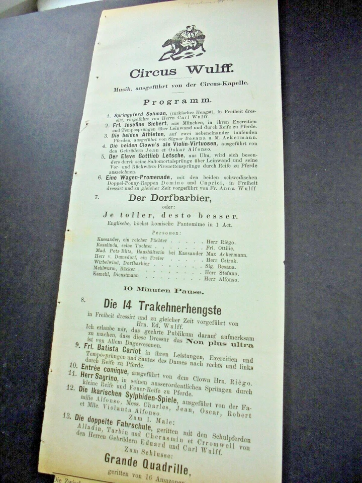 1877 dez MÜNCHEN programm CIRCUS LORENZ WULFF cariot letsche angelo cirque circo - Bild 4 von 4