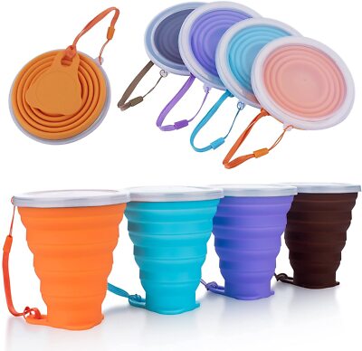 4 Pack Collapsible Silicone Travel Cup Drinking Cup with Lids for Camping Hiking