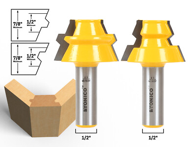 22.5 Degree Lock Miter Router Bit Set - 1/2'' Shank - Yonico 15220