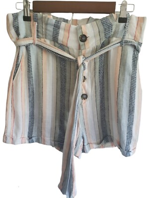 Dear Grace Ivory and Pink High Waisted Tie Boho Shorts Size L