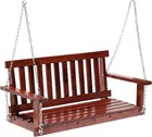 Outdoor Wooden Porch Swing 4Ft, 800lb Capacity, Heavy Duty Swing Bench, Brown
