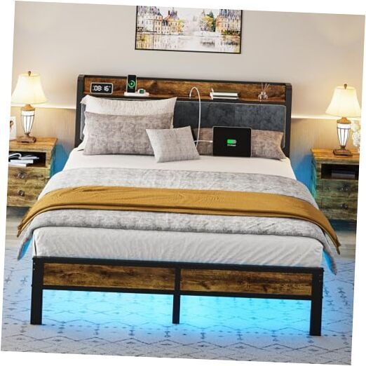 Queen Bed Frame with Headboard, Metal Platform Bed with Queen (U.S. Standard)