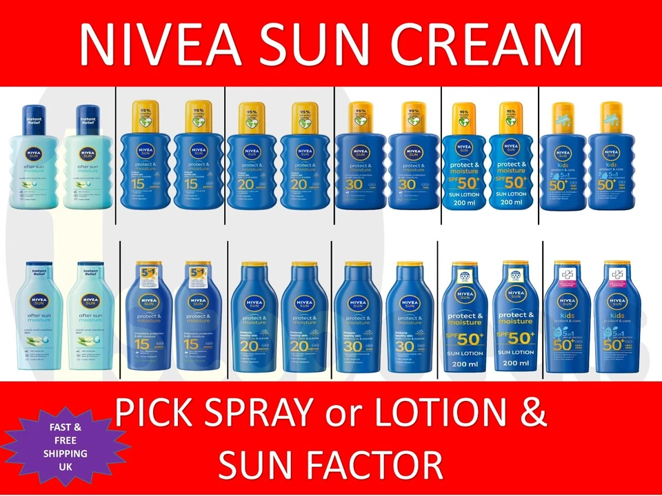 2 x 200ml Nivea Protect & Moisture SPF 15 20 30 50 50+ Sun Cream Lotion & Spray