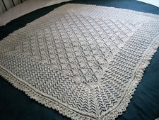 Cream/White Christening Shawl in 100% pure New Baby Wool, 100cm x 120cm