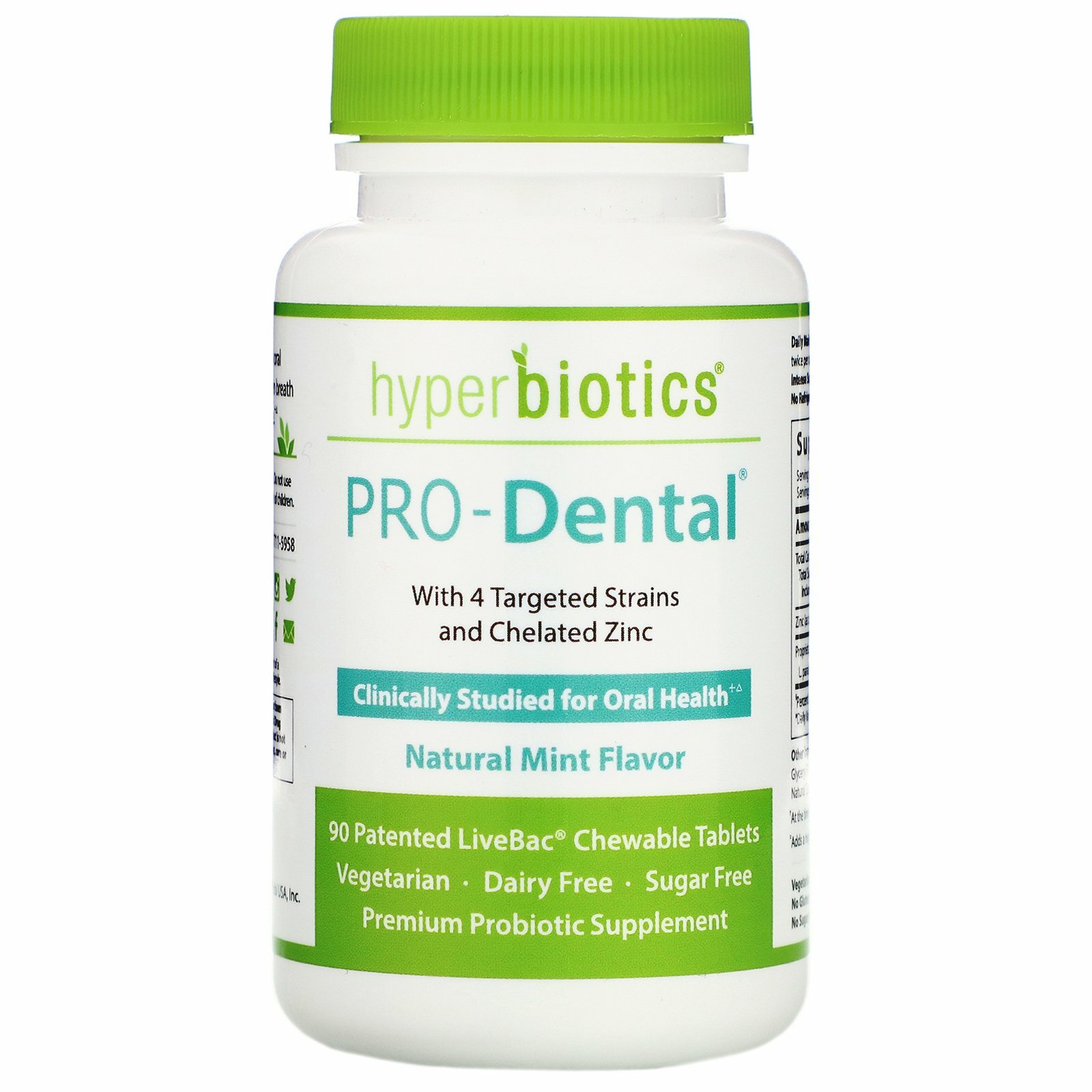 iHerb UK - Vital Nutrients , Hyperbiotics®, Pro-Dental® Probiotic, Natural Mint, 90 Vegan Chewable Tablets - Image 2