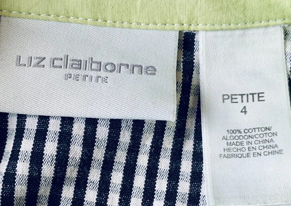 Liz Claiborne Women's Dress 100% Cotton Black/White Full Button Up Size 4P - Image 4 of 4