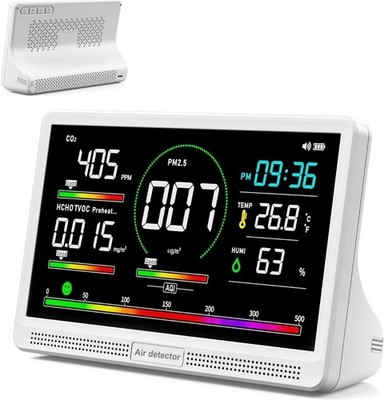 Air Quality Monitor Indoor 7'' Display 9 AQI+7 AQI Alerts Air Quality Met 16 In 1