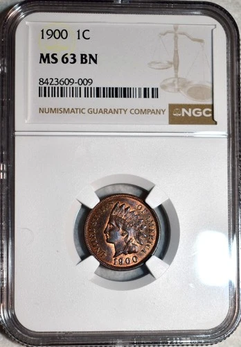 NGC MS-63 BN 1900 Indian Head Cent, Attractively Toned w/ Ample Original Red.