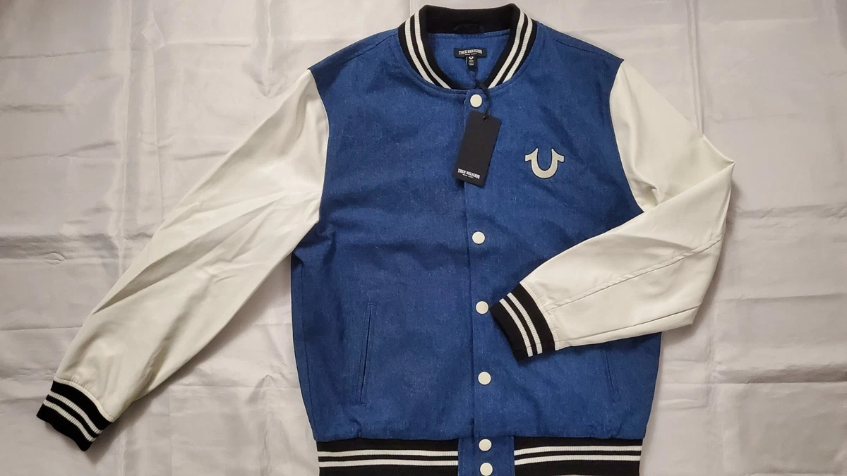 TRUE RELIGIONスタジャン NEW TRUE RELIGION MEN'S QUAD BUDDHA DENIM VARSITY JACKET SIZE M | eBay